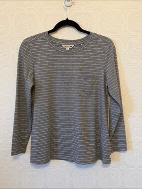Toad&Co SMU Swifty Swing 3/4 Tee Gray and White Striped Pocket Top Size Small